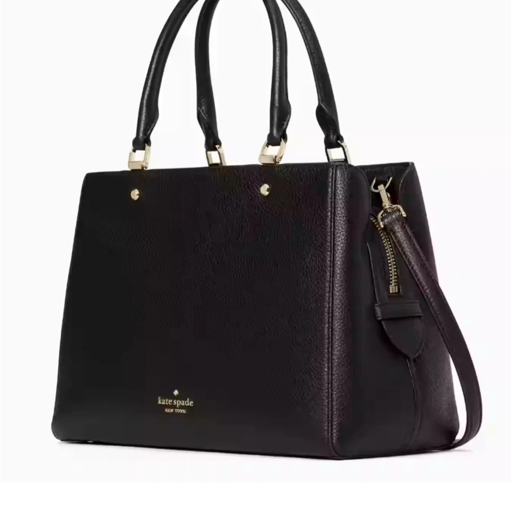 ♠️ Kate Spade Leila Medium Triple Compartment Satchel Black Pebbled Leather Bag - Picture 4 of 12